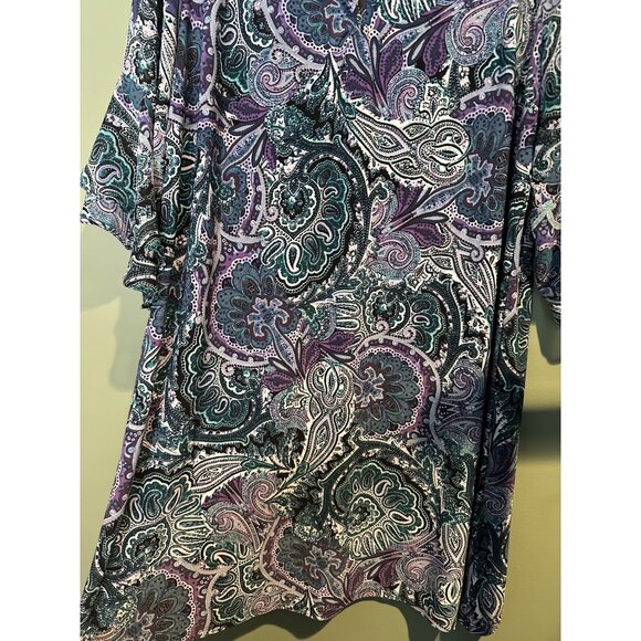 Roz & Ali Paisley Shift Plus SZ Dress 1X Boho Chic 3/4 Sleeve Flowy lightweight - Picture 6 of 10